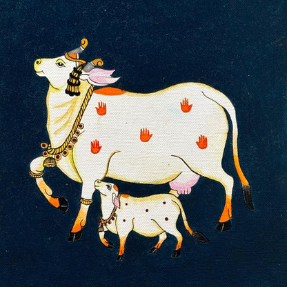 Cow with a Calf Pichwai Art | Artist Bhavika Kamatkar pote | Art Print | Personalized Gift For Anniversary, Home Decor | Wall Frames For Home Office Study Room Decor