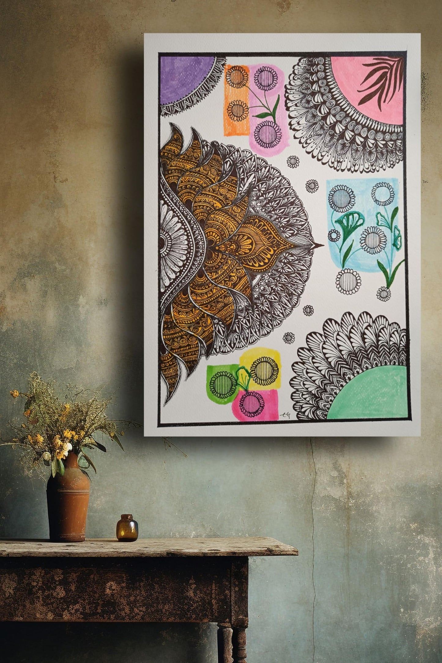 Art to Doors | Fusion Mandala Modert Art Piece | Artist Evancy Grace | Art Print | Gifts | Wall Decor | Wall Paintings | Canvas Frame | Gifiting