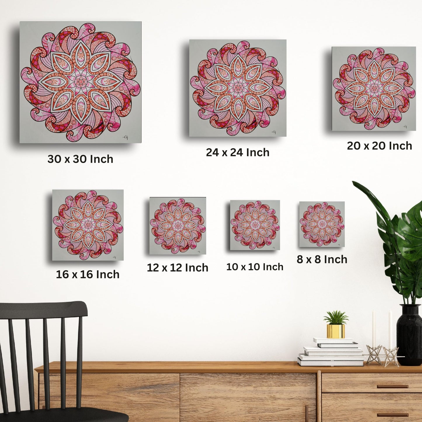 Art to Doors | Pink Orange Mandala Art | Artist Evancy Grace | Square | Art Print | Home Decor | Wall Decor | Gifts for Women | Gifts for Men | Gift Items | Wall Art