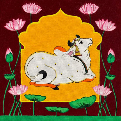 Holy Cow of Pichwai Art | Artist Bhavika Kamatkar pote | Art Print | Personalized Gift For Anniversary, Home Decor | Wall Frames For Home Office Study Room Decor