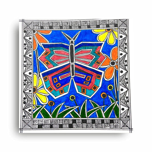 Art to Doors | Madhubani Butterfly | Artist Puja Kumari | Square | Art Print | Home Decor | Wall Decor | Gifts for Women | Gifts for Men | Gift Items | Wall Art