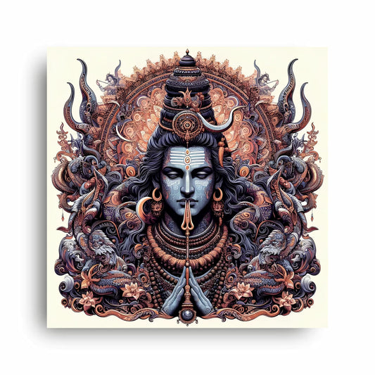 Art to Doors | Sacred Mahadev Statue Art | Square | Art Print | Home Decor | Wall Decor | Gifts for Women | Gifts for Men | Gift Items | Wall Art (Canvas Frame, 16x16 Inch)