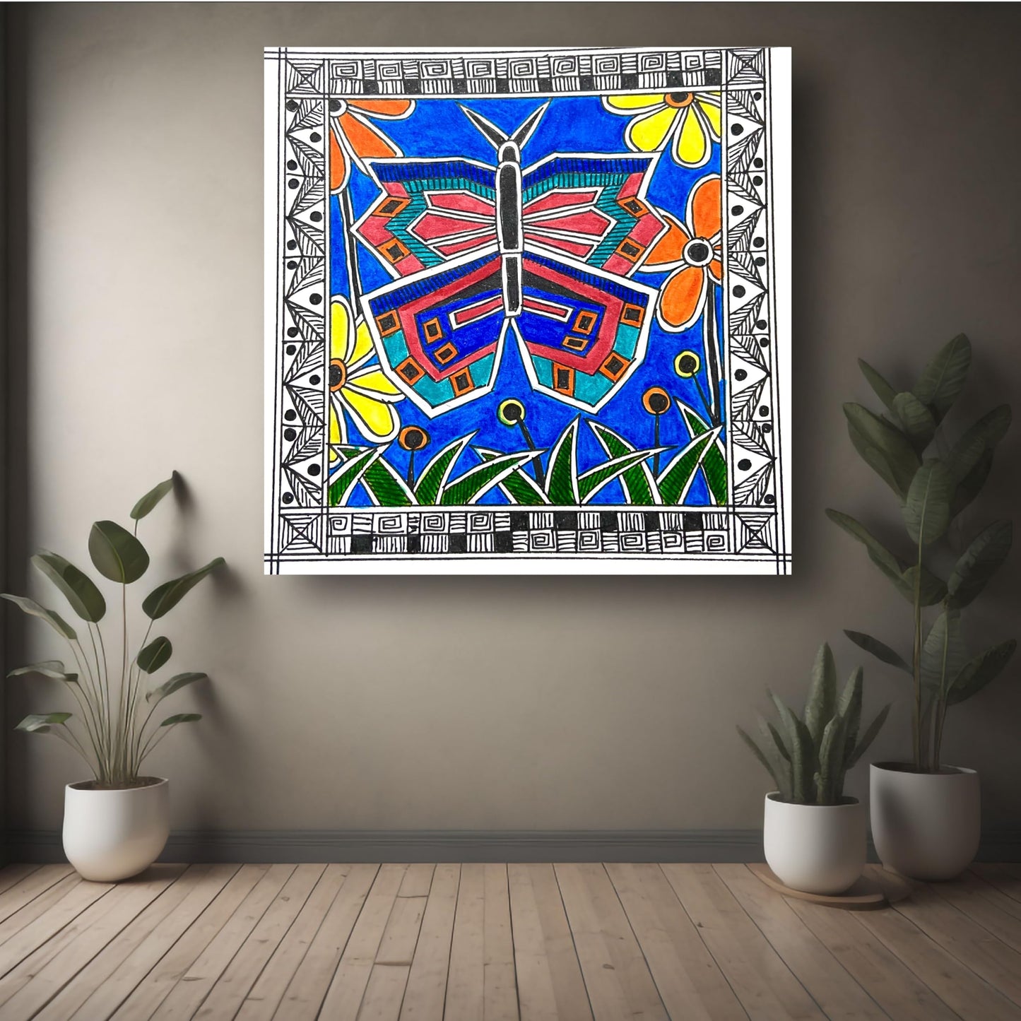 Art to Doors | Madhubani Butterfly | Artist Puja Kumari | Square | Art Print | Home Decor | Wall Decor | Gifts for Women | Gifts for Men | Gift Items | Wall Art