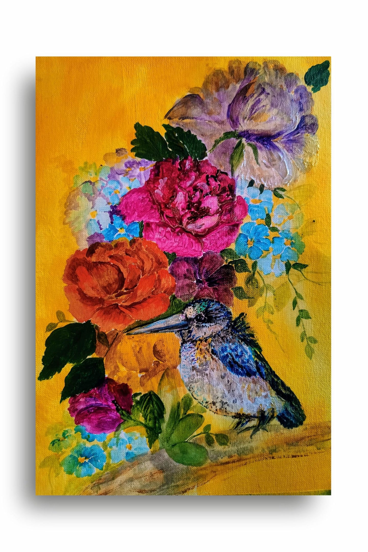 Art to Doors | Flowers And Bird | Artist Alka Mathur | Vertical | Art Print | Home Decor | Wall Decor | Gift Items | Wall Art