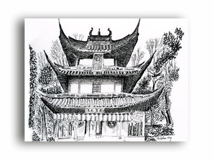 Art to Doors | Longhua Pagoda At Shanghai | Artist Avishek Nag | Horizontal | Art Print | Home Decor | Wall Decor | Gifts for Women | Gifts for Men | Gift Items | Wall Art (Canvas Frame, 12x16 Inch)