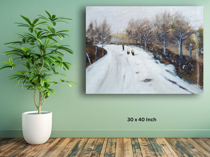 Art to Doors | Winter's Quiet Path | Artist Poonam Patil | Horizontal | Art Print | Home Decor | Wall Decor | Gifts | Canvas Print | Wall Art