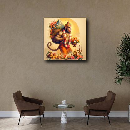 Divine Strength and Devotion: Lord Hanuman Illustration on Canvas Print| Personalized Gift For Anniversary, Birthday, Wedding, Home Decor | Wall Frames For Home Office