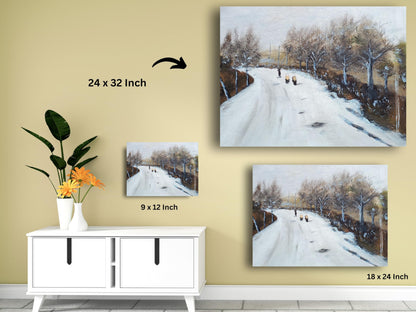 Art to Doors | Winter's Quiet Path | Artist Poonam Patil | Horizontal | Art Print | Home Decor | Wall Decor | Gifts | Canvas Print | Wall Art