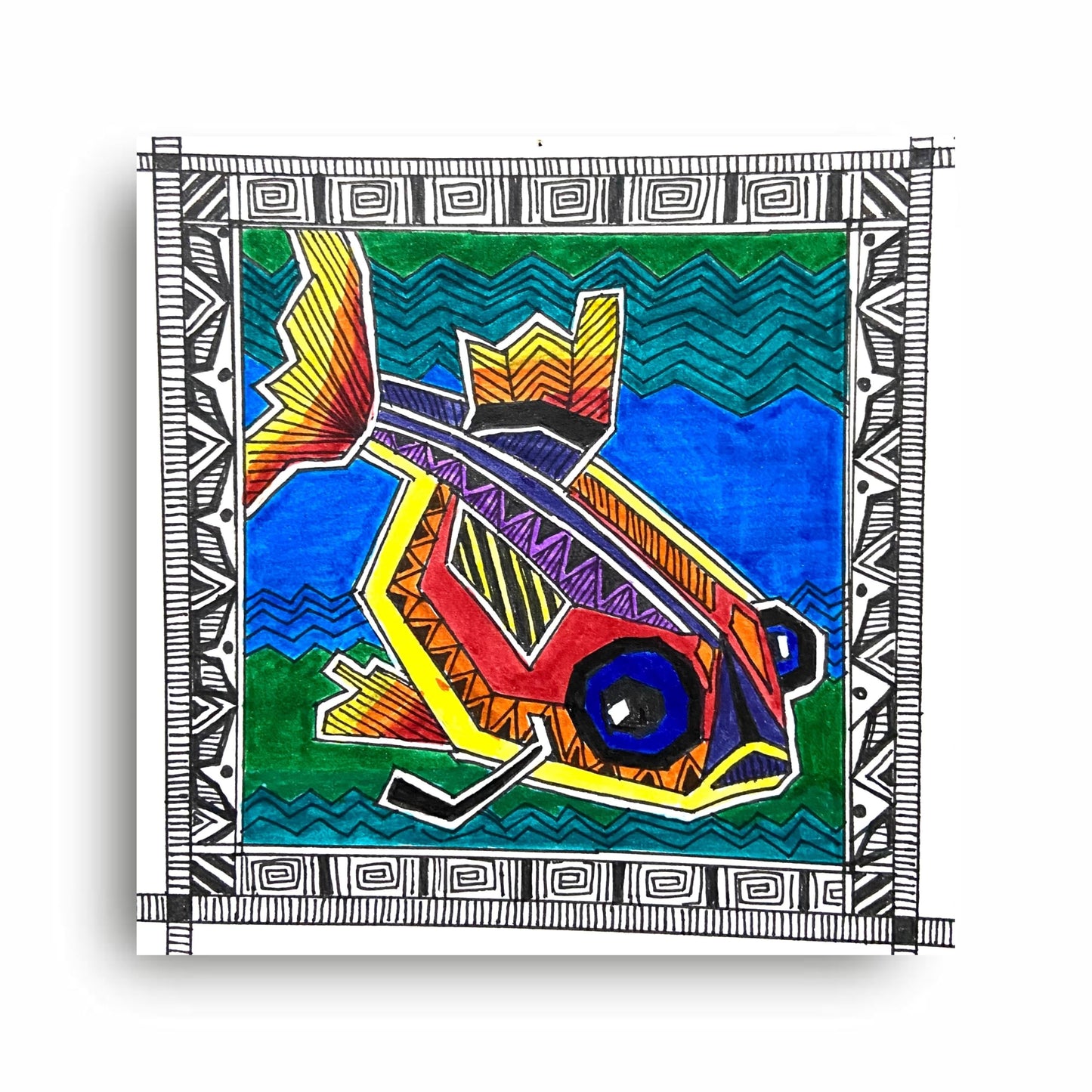 Art to Doors | Fish Madhubani | Artist Puja Kumari | Square | Art Print | Home Decor | Wall Decor | Gifts for Women | Gifts for Men | Gift Items | Wall Art