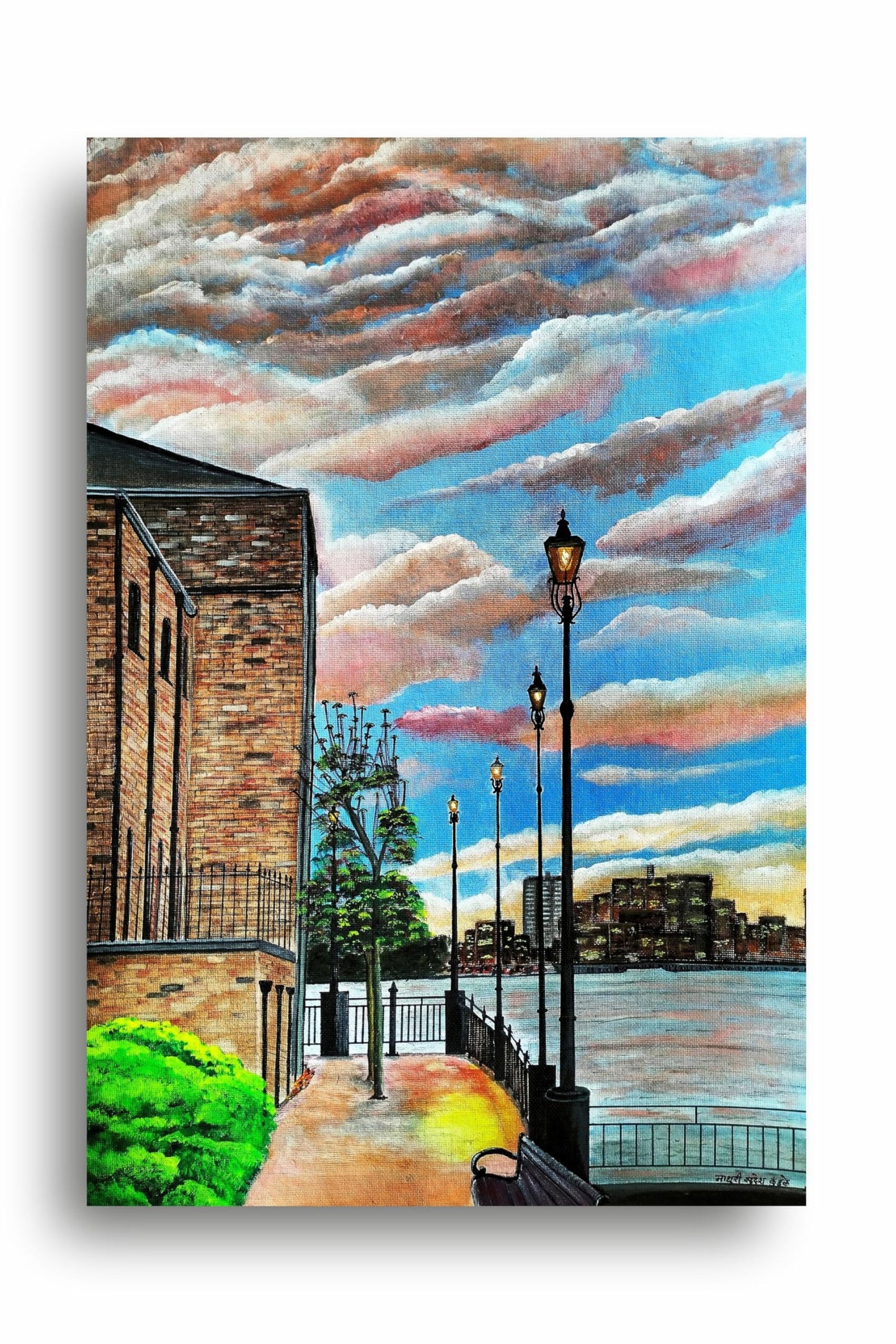 Art to Doors | City And The Lake | Artist Sudesh Kundley | Vertical | Art Print | Home Decor | Wall Decor | Gift Items | Wall Art