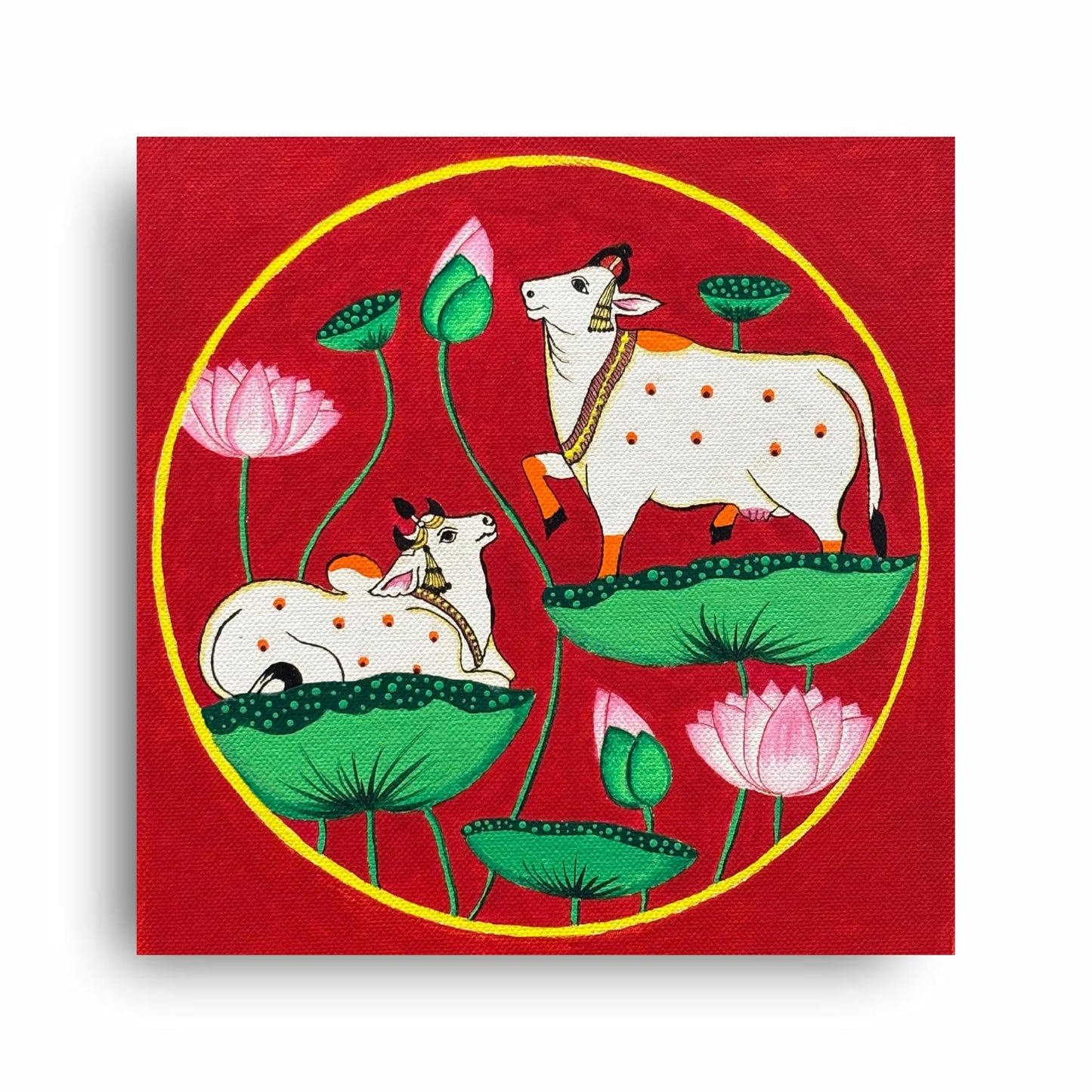 Cow with Lotus Pichwai Art | Artist Bhavika Kamatkar pote | Art Print | Personalized Gift For Anniversary, Home Decor | Wall Frames For Home Office Study Room Decor