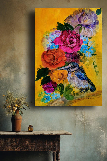 Art to Doors | Flowers And Bird | Artist Alka Mathur | Vertical | Art Print | Home Decor | Wall Decor | Gift Items | Wall Art