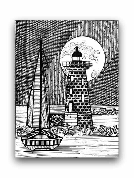 Art to Doors | Travel To Lighthouse | Artist Puja Kumari | Vertical | Art Print | Home Decor | Wall Decor | Gifts for Women | Gifts for Men | Gift Items | Wall Art