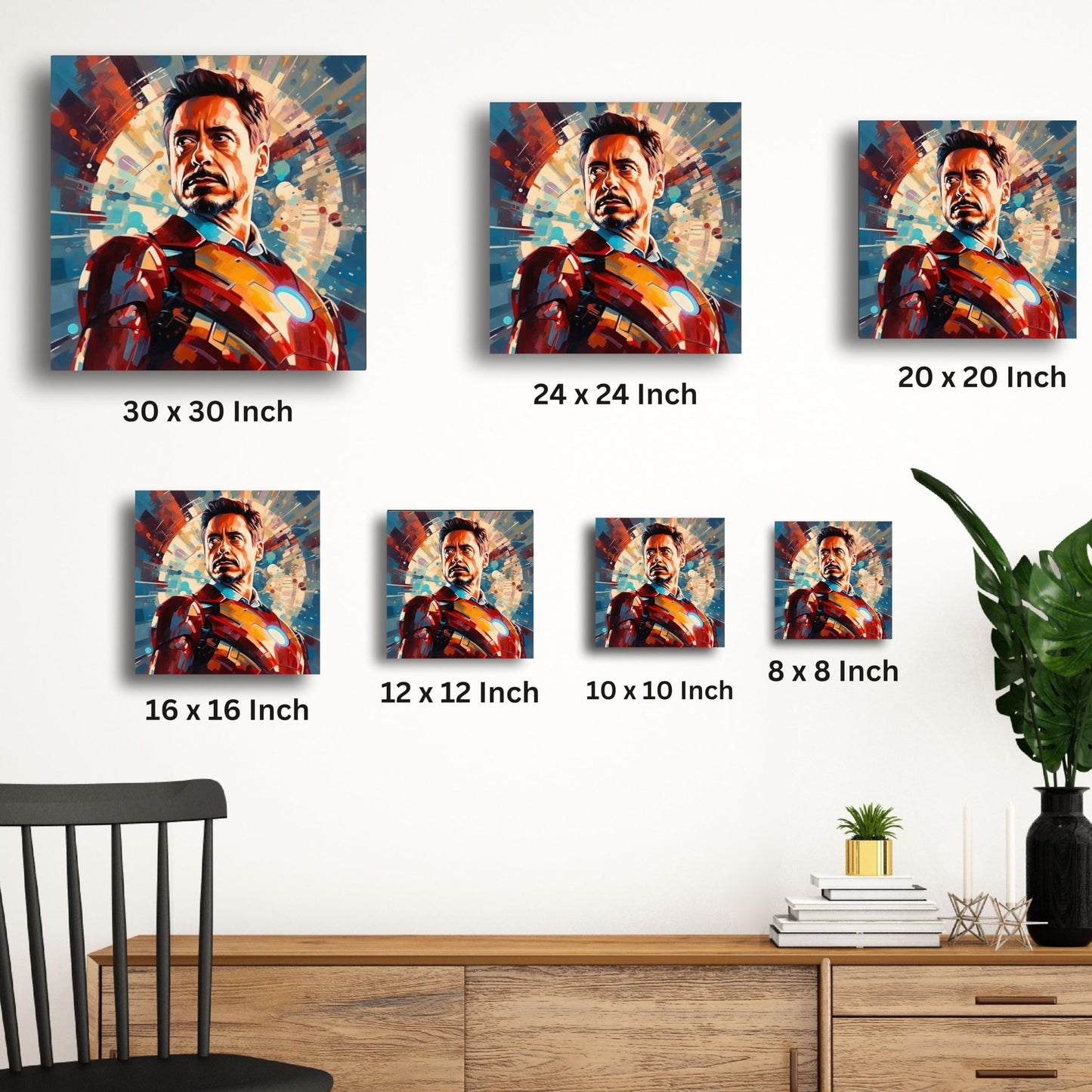 Art to Doors Iron Man: Dynamic Superhero Illustration on Premium Canvas Print - Marvel Fans Must-Have | Personalized Gift For Anniversary, Birthday, Wedding, Home Decor (CanvasFrame,8x8Inch,)