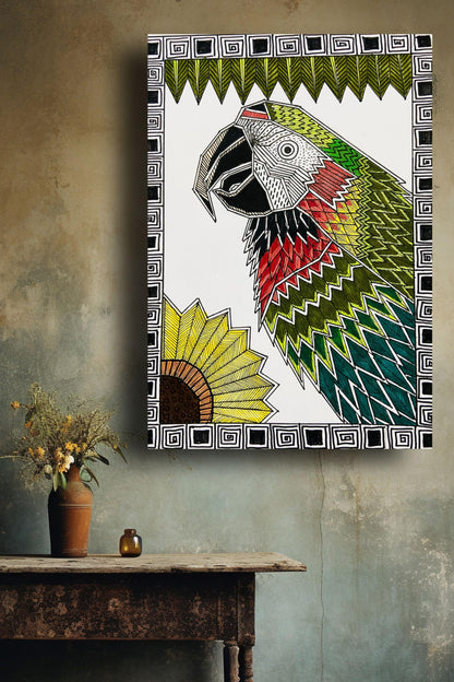 Art to Doors | Macaw Parrot | Artist Puja Kumari | Vertical | Art Prints | Home Decor | Wall Art | Gift Items | Canvas Frame (36x48 Inch)